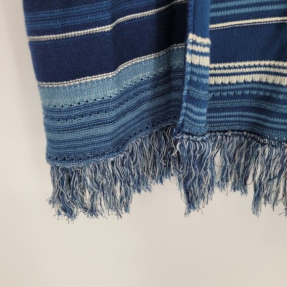 Lauren Ralph Lauren womens Large Blue Stripe knit open front fringe cardigan NWT - Picture 4 of 13